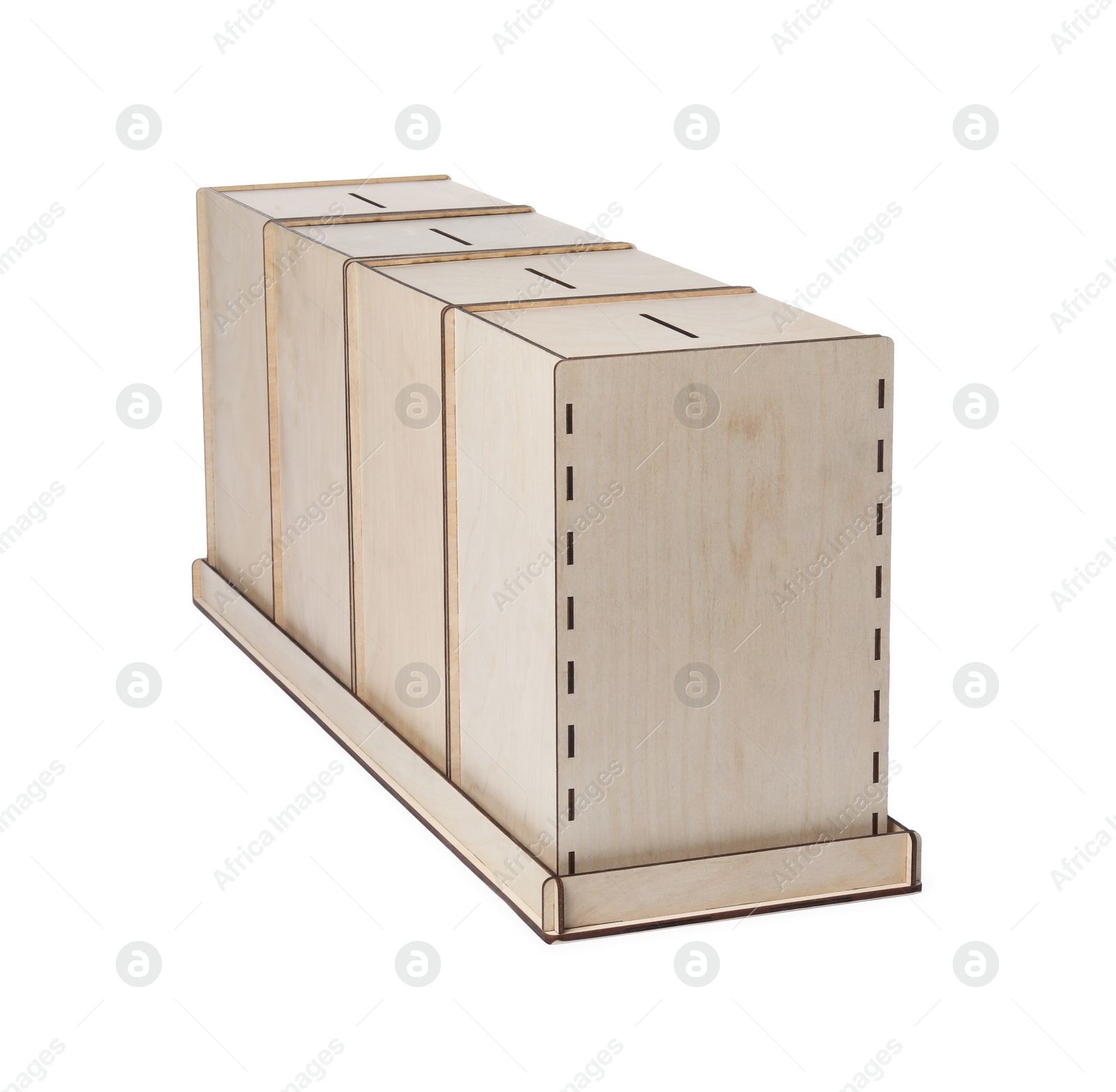 Photo of Wooden ballot boxes isolated on white. Election time