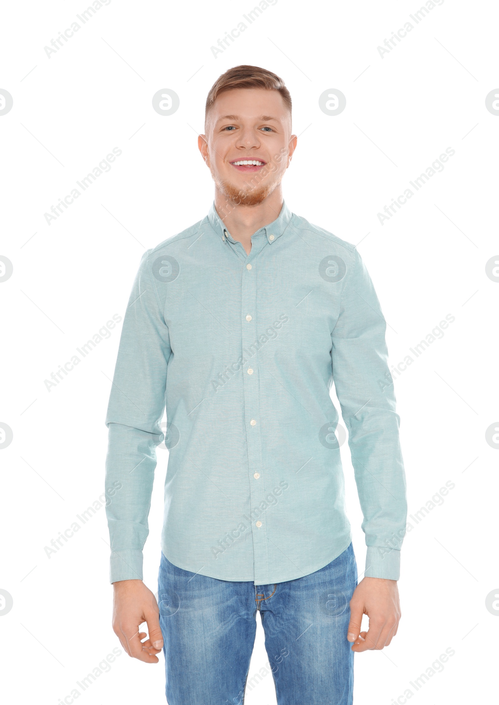 Photo of Portrait of handsome young man on white background