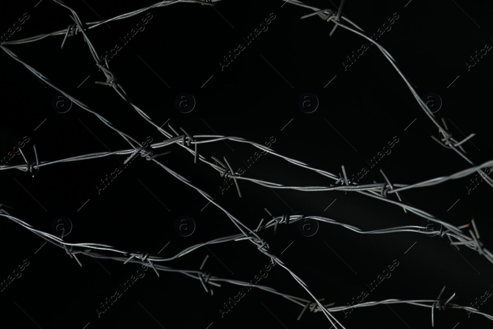 Photo of Shiny metal barbed wire on black background