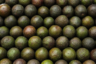 Photo of Delicious fresh ripe avocados as background, closeup