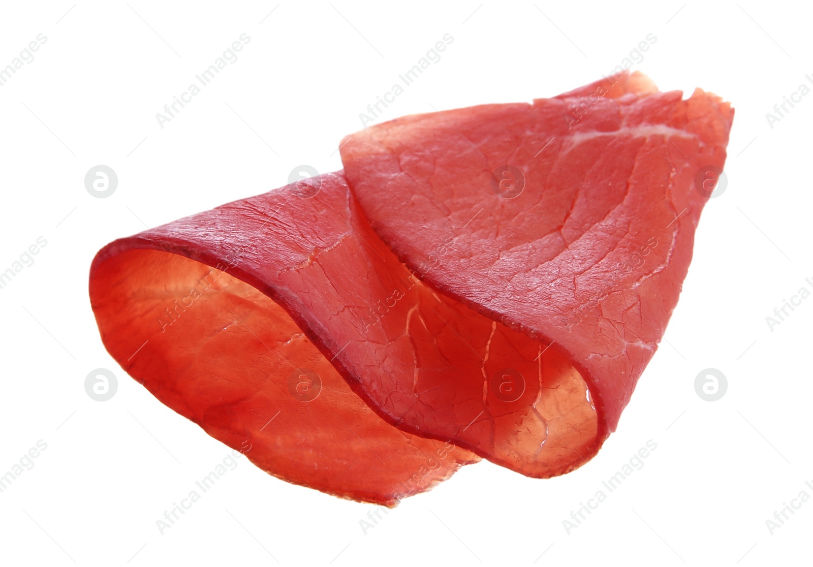 Photo of Slice of tasty bresaola isolated on white