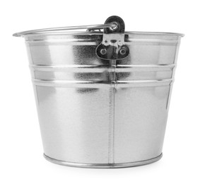 One shiny metal bucket isolated on white