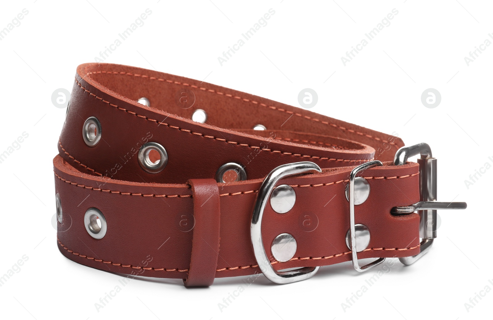 Photo of Brown leather dog collar isolated on white