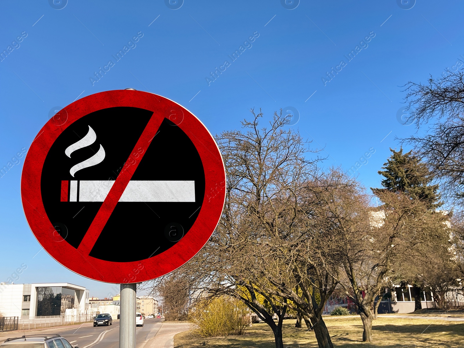 Image of Sign No Smoking outdoors on sunny day, space for text