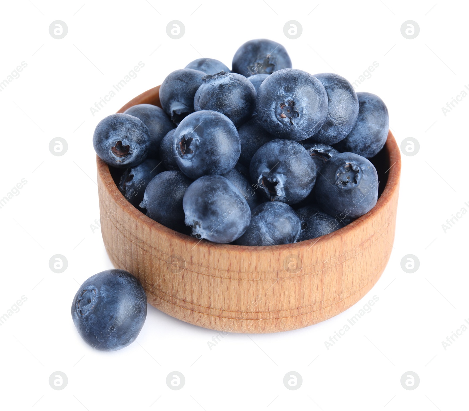 Photo of Fresh ripe blueberries in bowl on white background