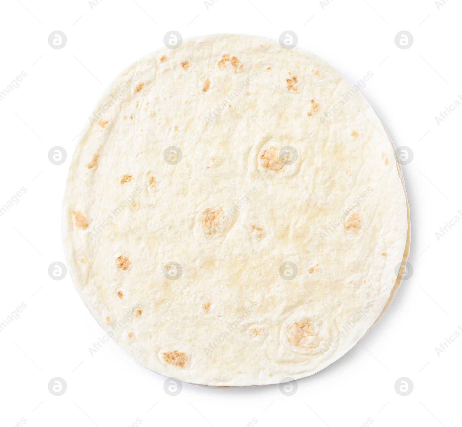 Photo of Corn tortillas on white background, top view. Unleavened bread