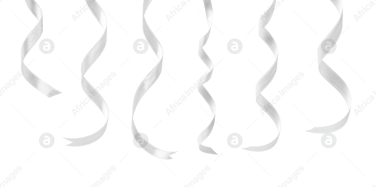 Image of White satin ribbons isolated on white, set