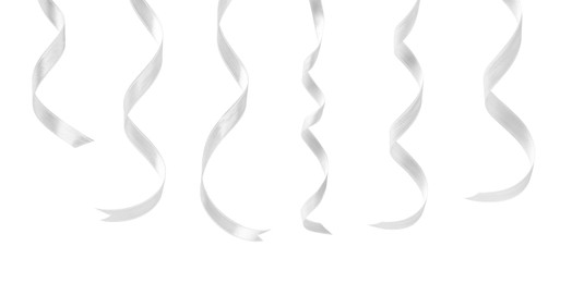 White satin ribbons isolated on white, set