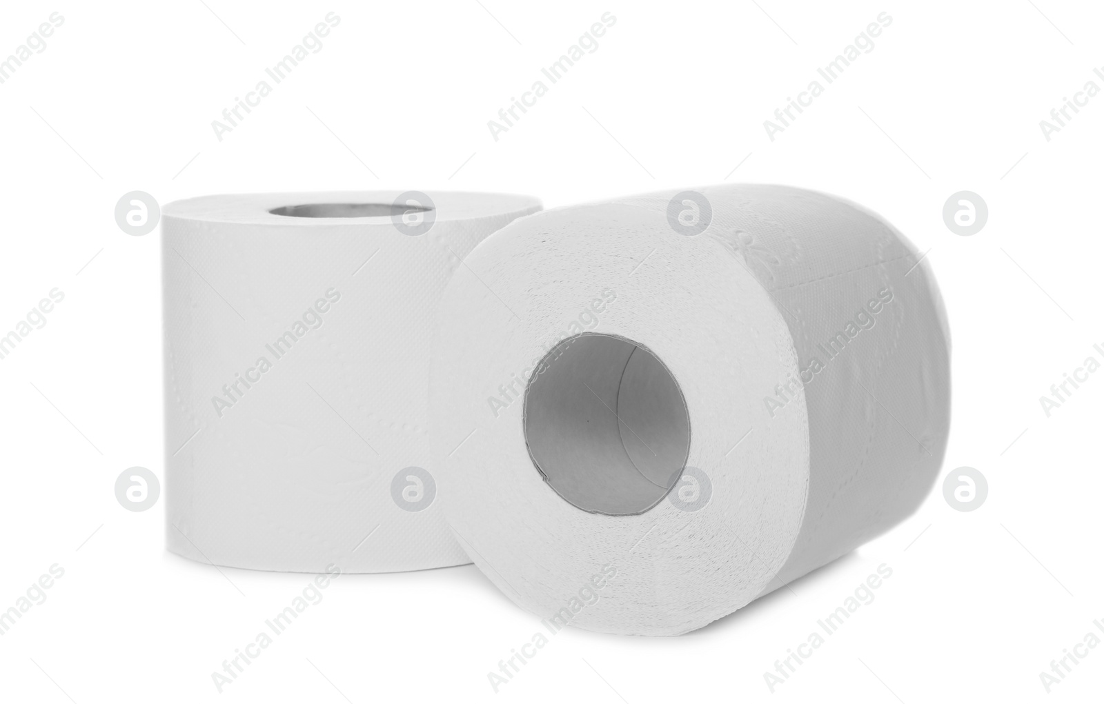 Photo of Rolls of toilet paper on white background