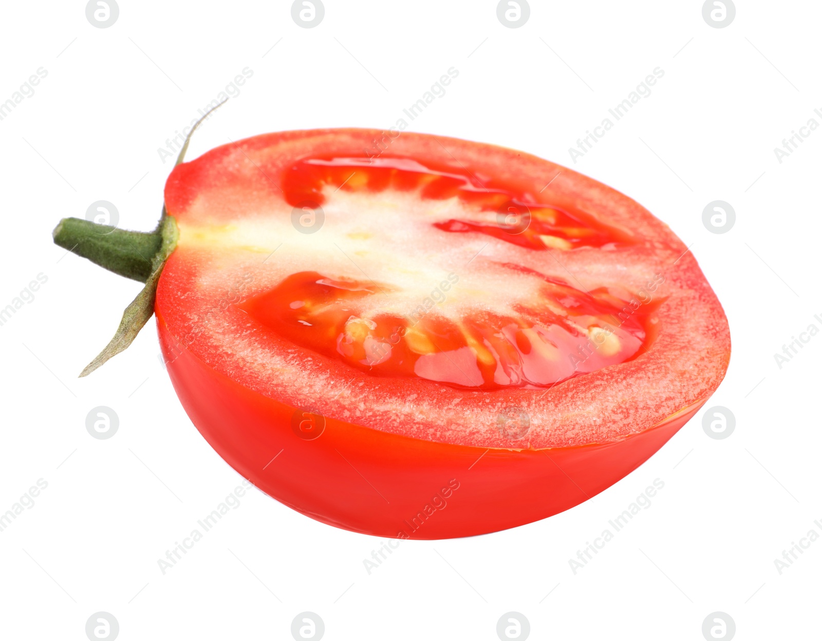 Photo of Half of red ripe tomato isolated on white