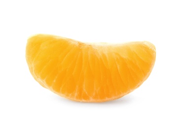 Piece of fresh ripe tangerine on white background