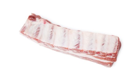 Raw pork ribs isolated on white, top view