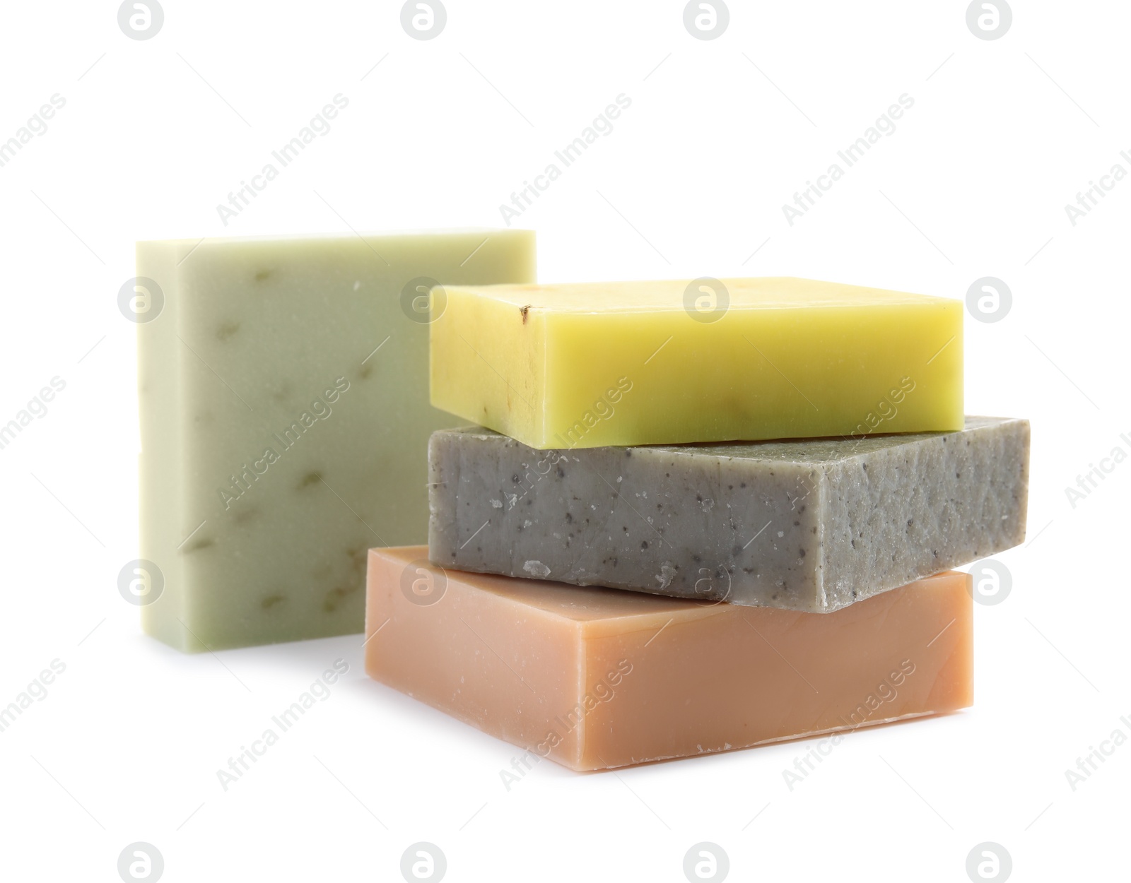 Photo of Hand made soap bars on white background