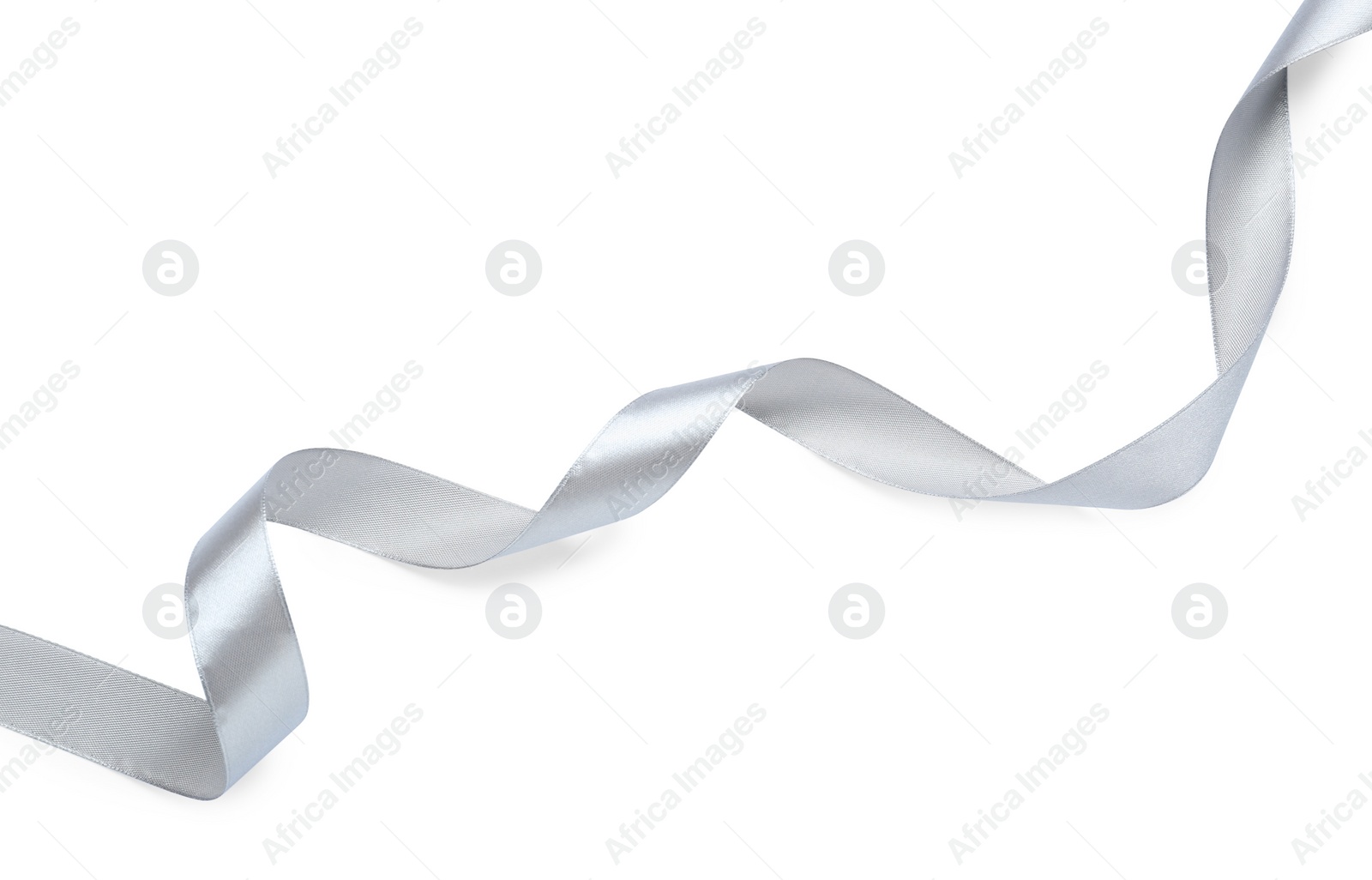 Photo of Beautiful silver ribbon isolated on white, top view