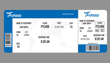 Illustration of  airline boarding pass on grey background 