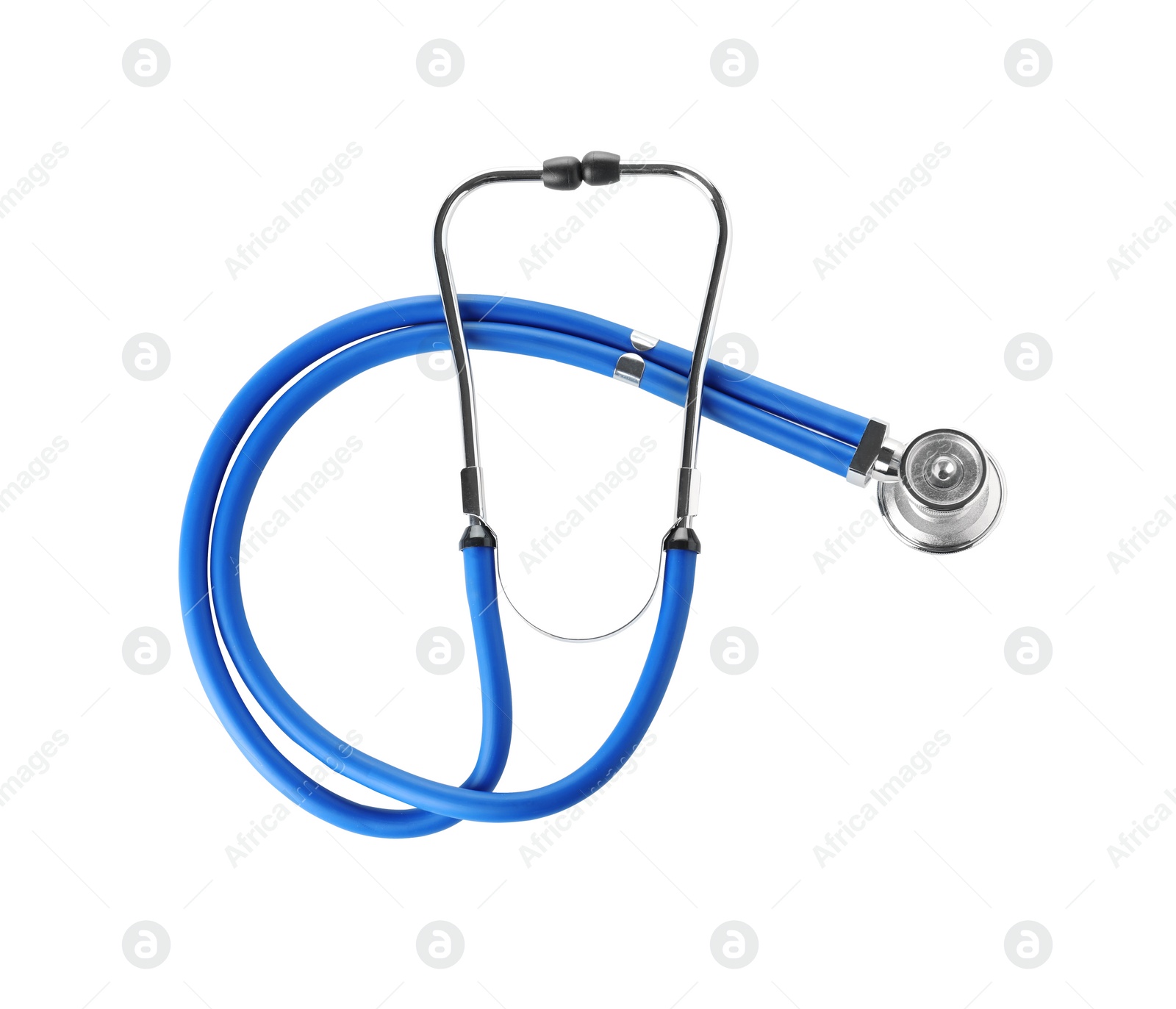 Photo of Modern stethoscope on white background. Medical device