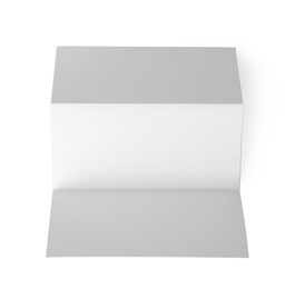 Photo of Blank brochure on white background, top view. Mock up for design