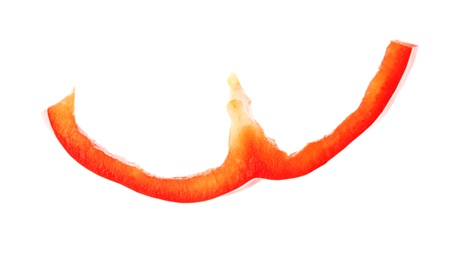 Photo of Slice of ripe bell pepper on white background