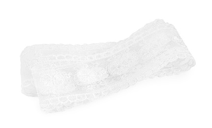 Photo of Beautiful lace with pattern isolated on white