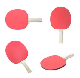 Image of Set with ping pong rackets on white background