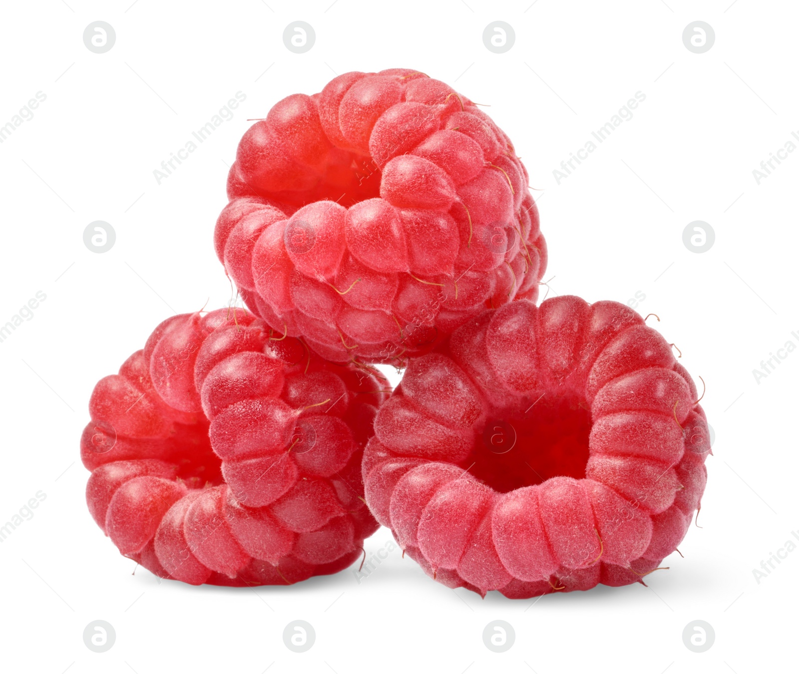 Photo of Three tasty ripe raspberries isolated on white