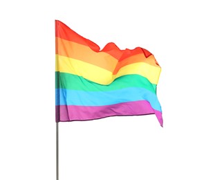 Photo of Bright rainbow LGBT flag isolated on white