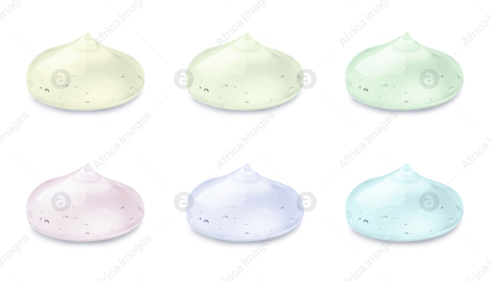 Image of Set with samples of cosmetic gels on white background