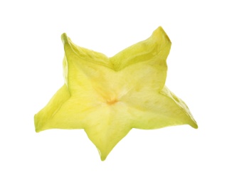 Photo of Slice of juicy carambola on white background