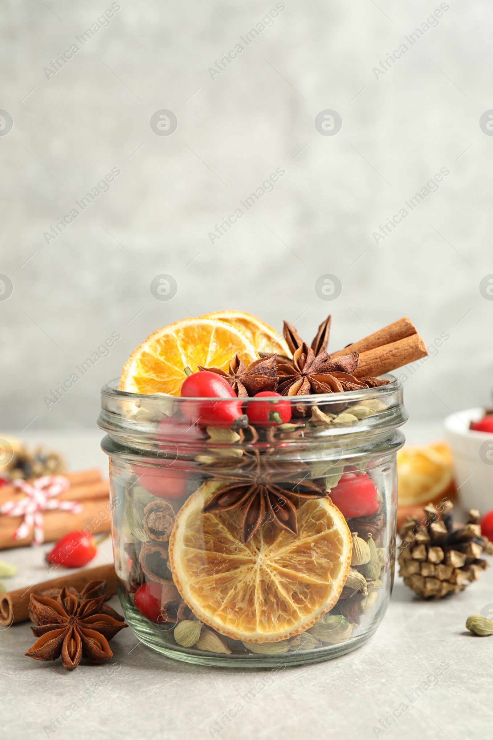 Photo of Aroma potpourri with different spices on white table