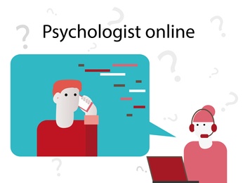 Illustration of Man calling to psychologist, illustration. Online service