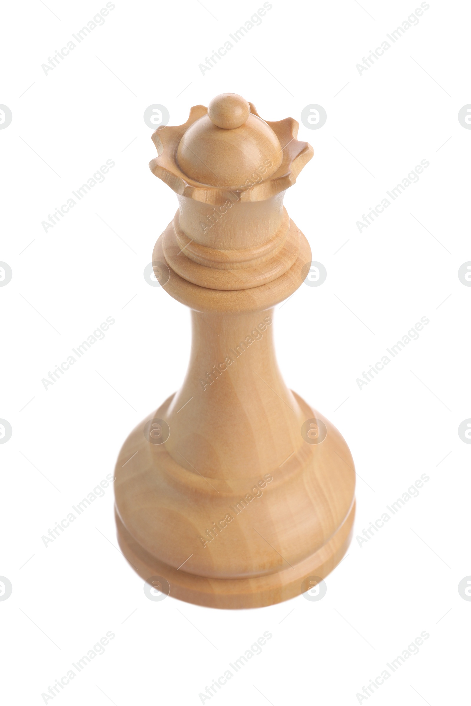 Photo of One wooden chess queen isolated on white