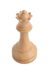 Photo of One wooden chess queen isolated on white