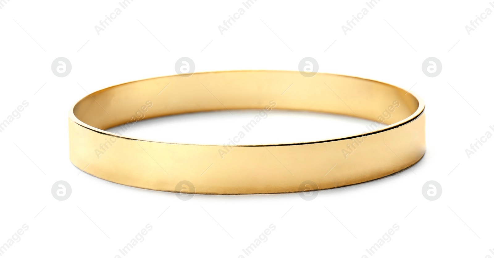 Photo of Stylish golden bracelet isolated on white. Fashionable accessory