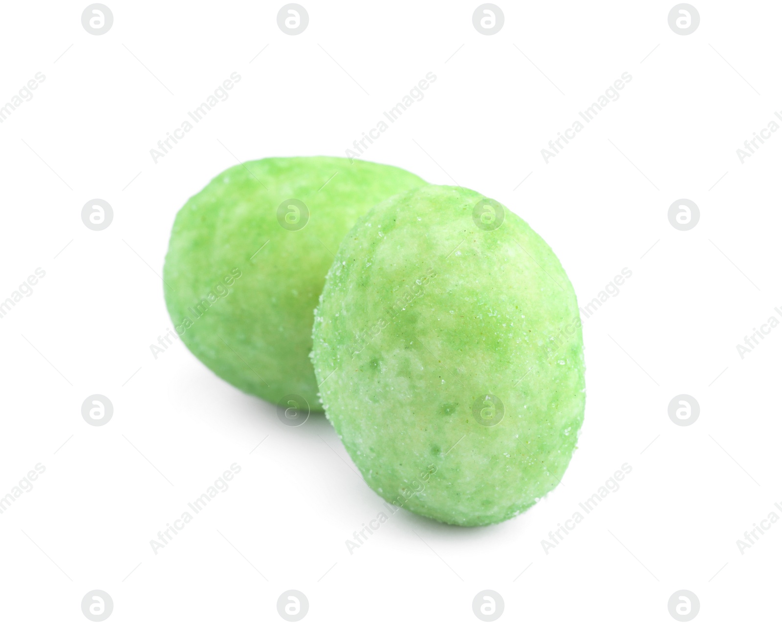 Photo of Tasty wasabi coated peanuts on white background