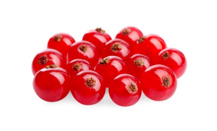 Photo of Pile of fresh ripe red currant berries isolated on white