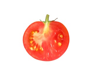 Photo of Half of ripe cherry tomato isolated on white