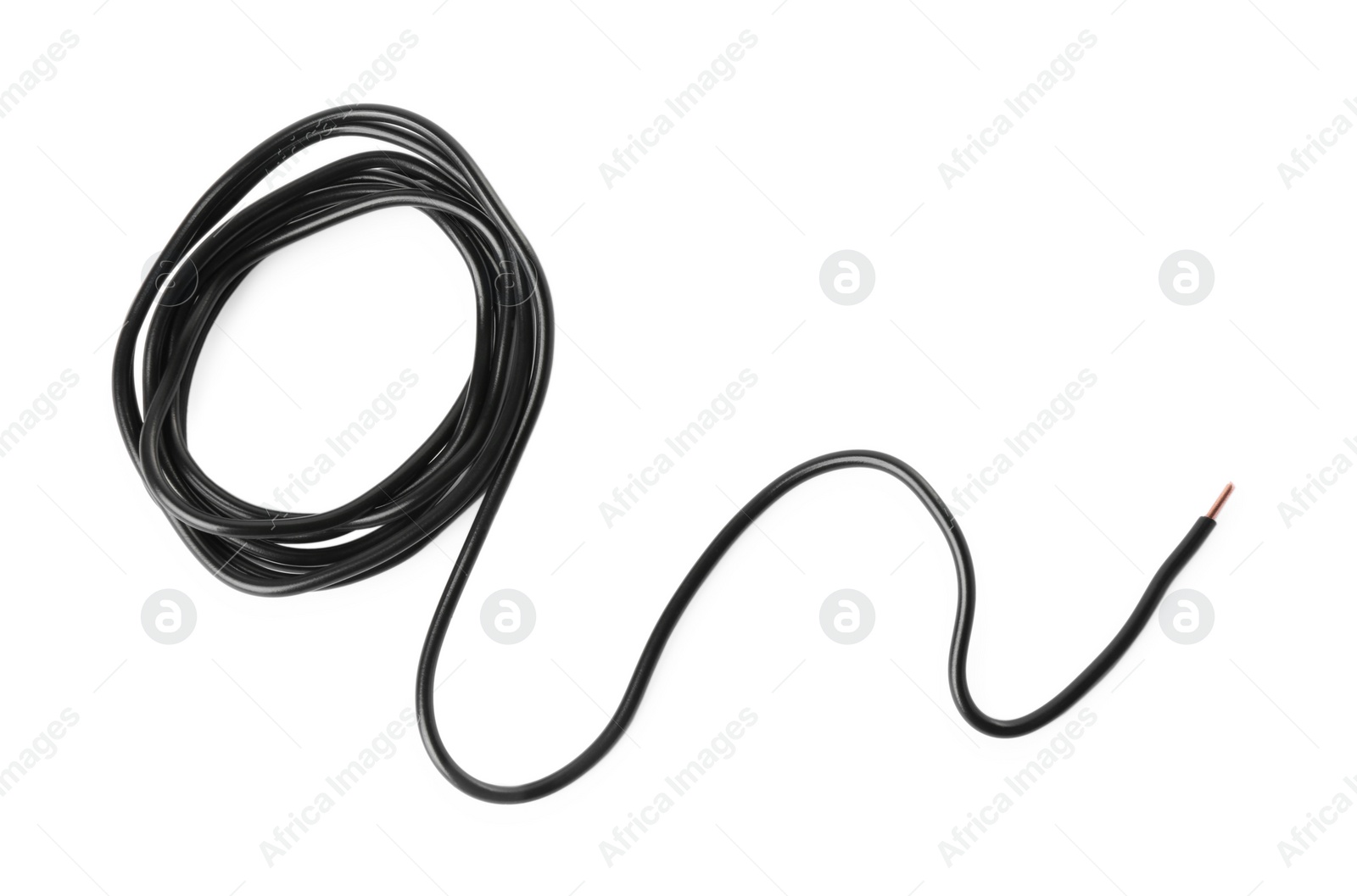 Photo of One new electrical wire isolated on white. top view