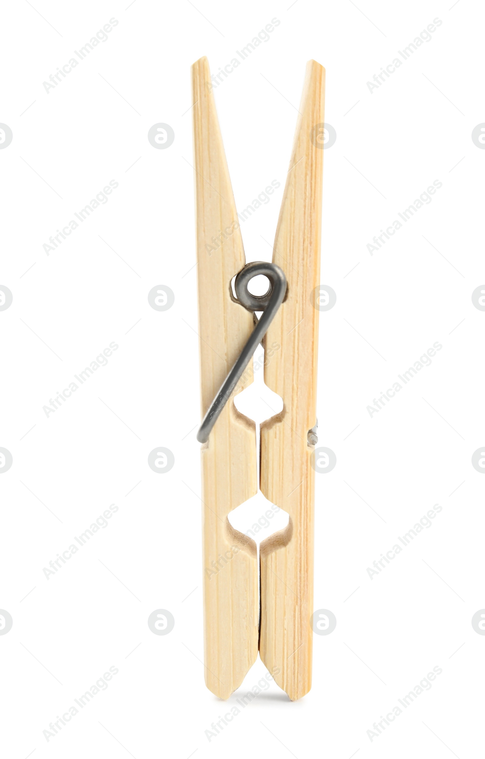 Photo of One classic wooden clothespin isolated on white