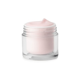 Jar of body cream on white background