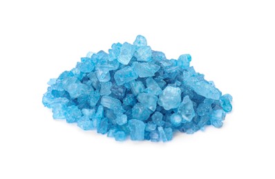 Photo of Heap of light blue sea salt isolated on white