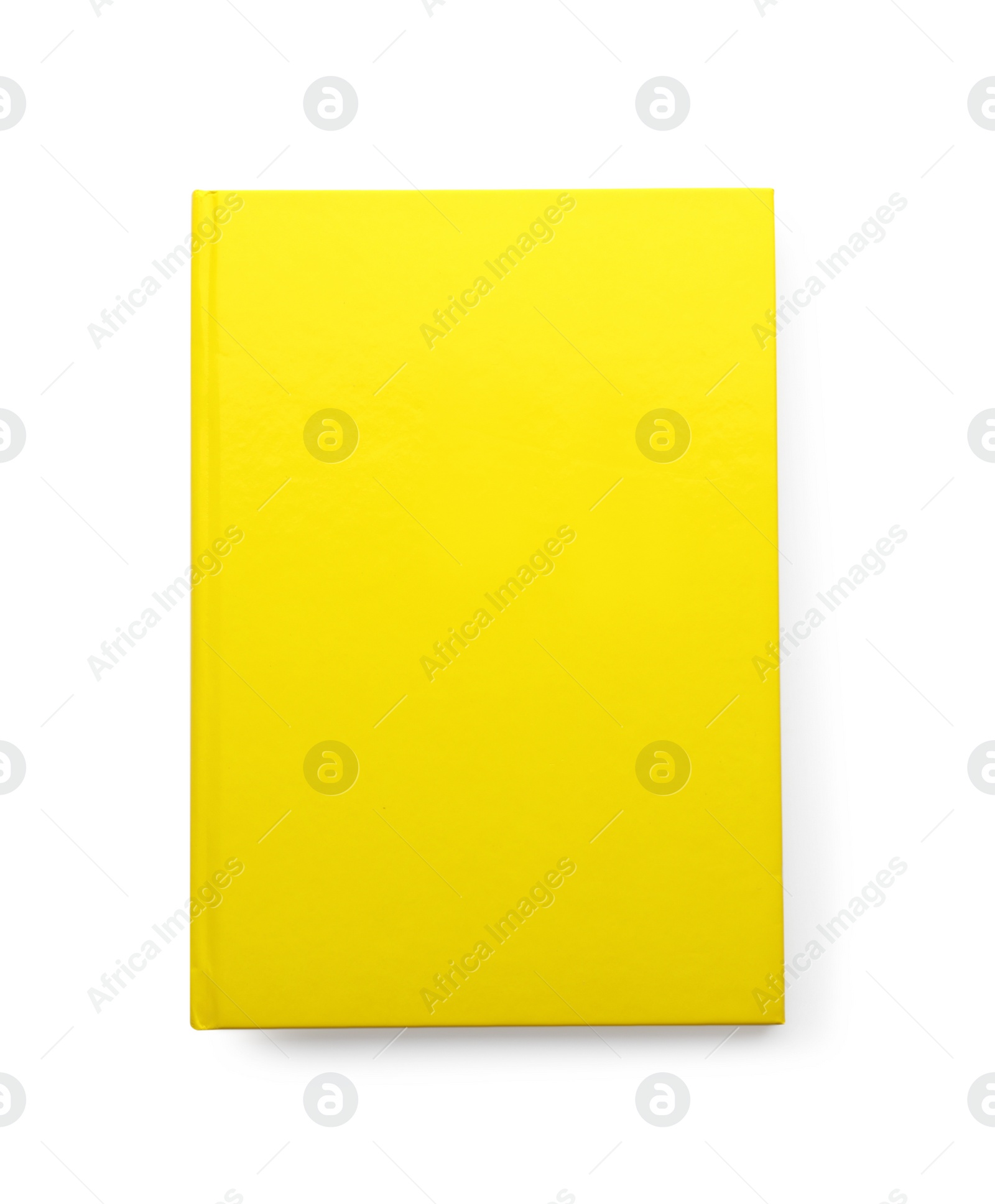 Photo of New yellow planner isolated on white, top view