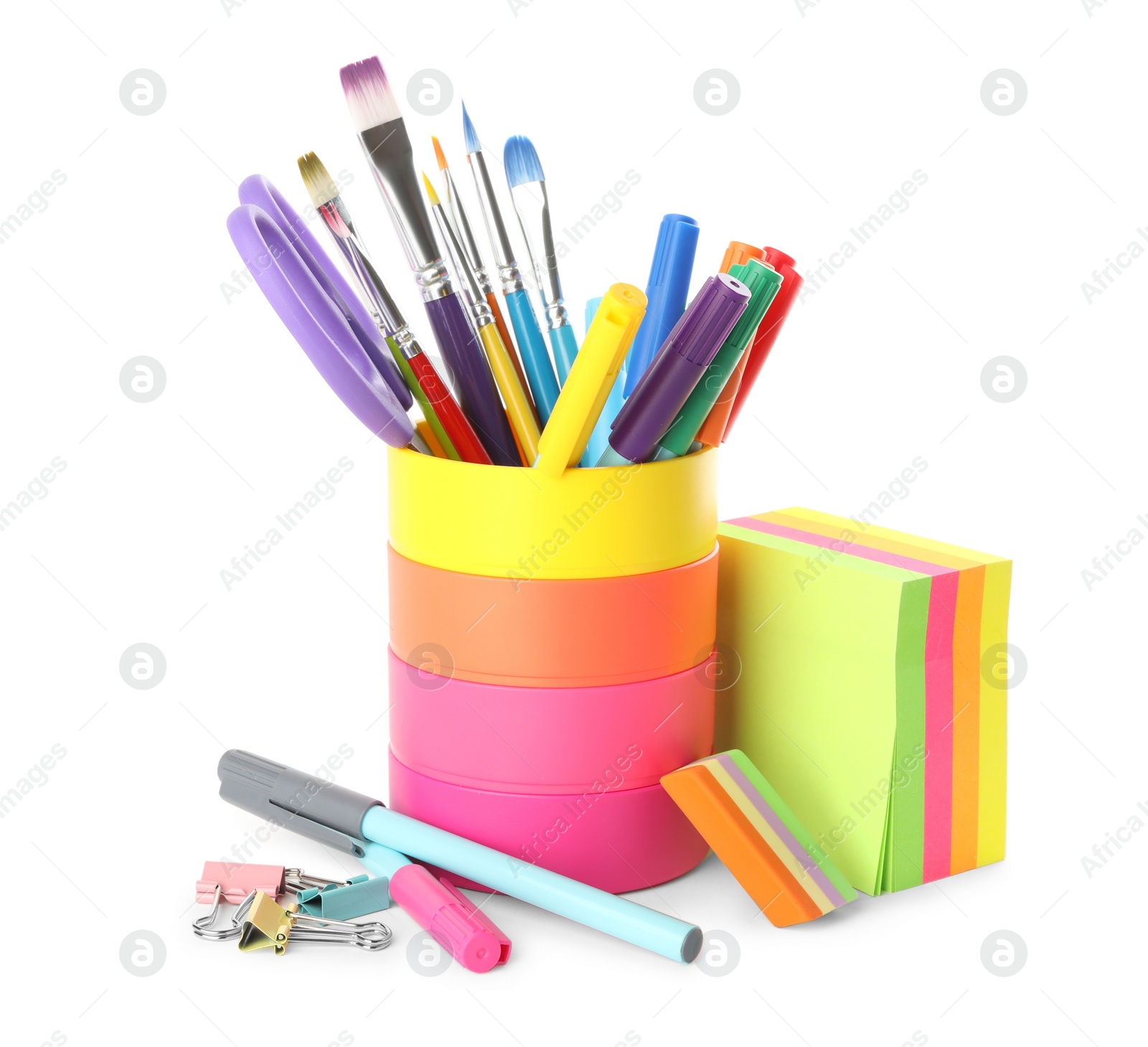 Photo of Set of different school stationery on white background