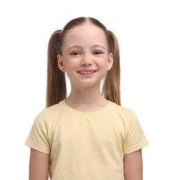 Photo of Portrait of smiling girl on white background