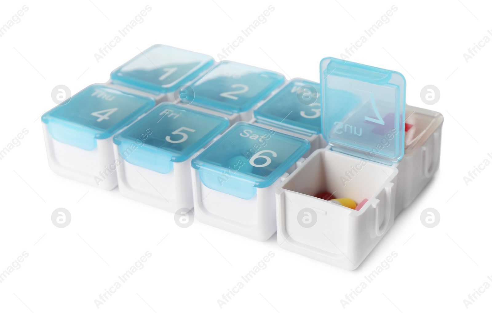 Photo of Plastic box for pills isolated on white