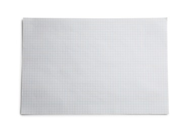 Photo of Checkered sheet of paper on white background, top view