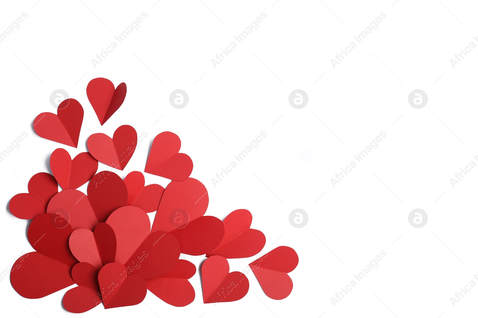 Photo of Flat lay composition with paper hearts and space for text on white background