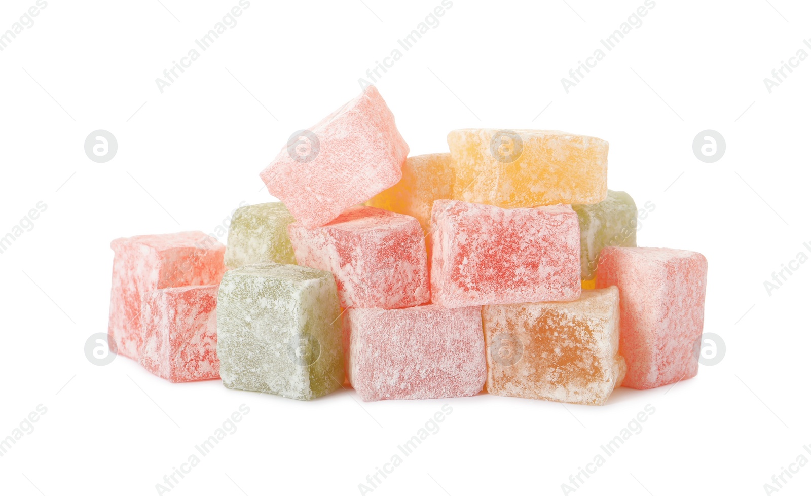 Photo of Turkish delight dessert on white background. Traditional sweet