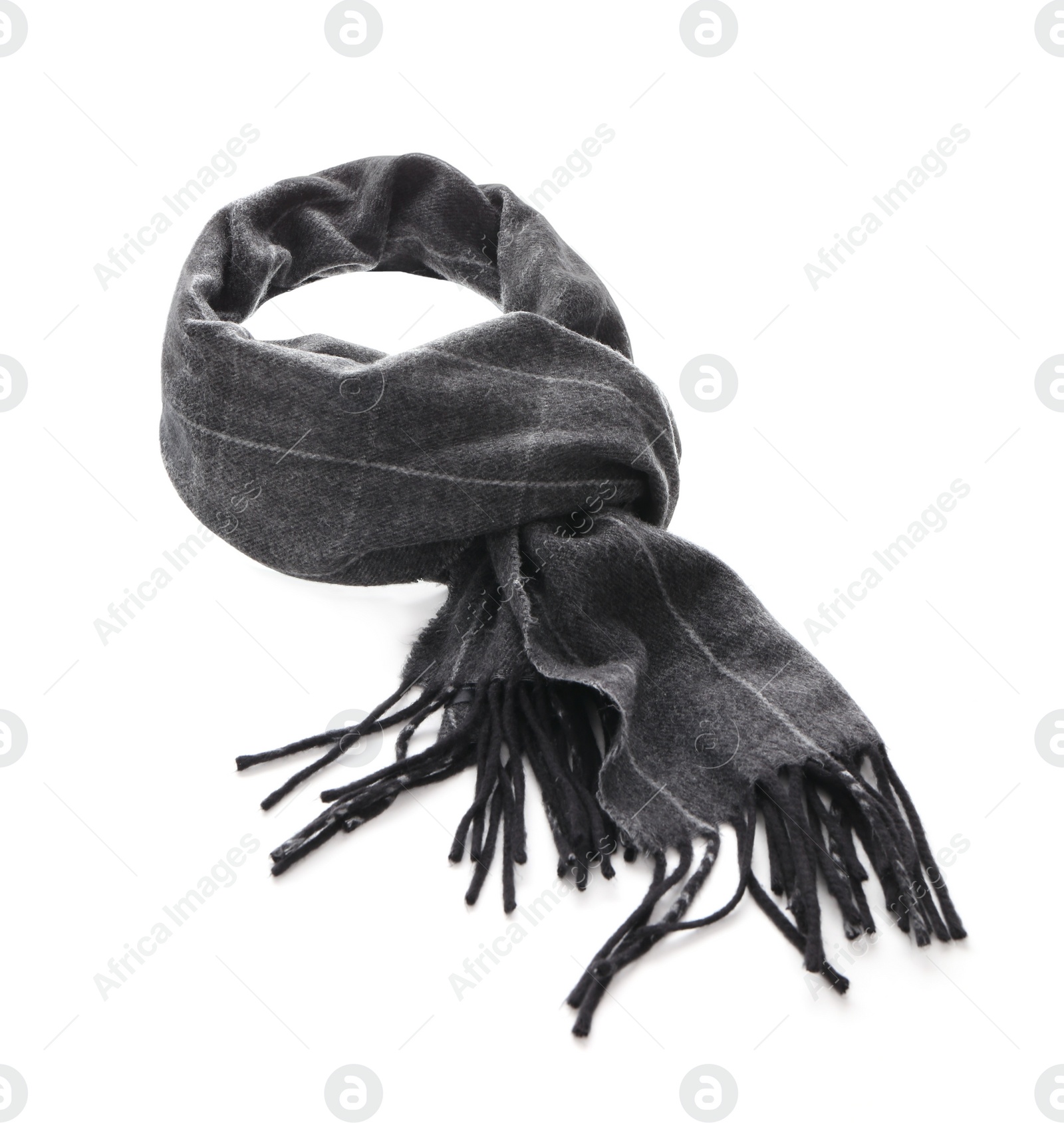 Photo of Black scarf isolated on white. Stylish accessory