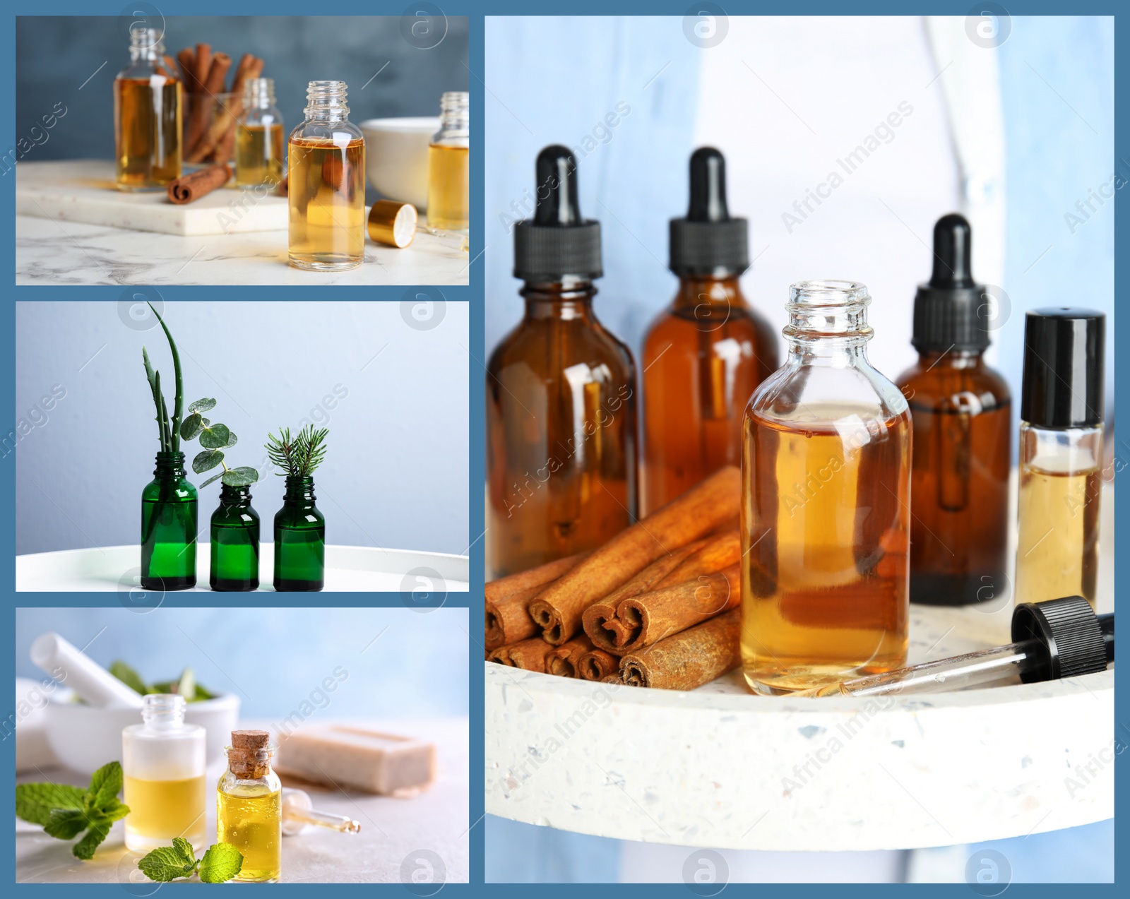 Image of Collage of different photos with essential oils