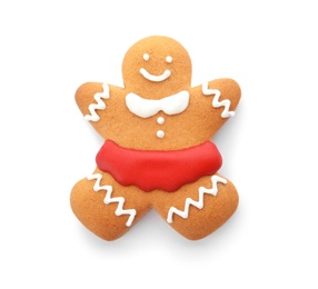 Photo of Tasty homemade Christmas cookie on white background